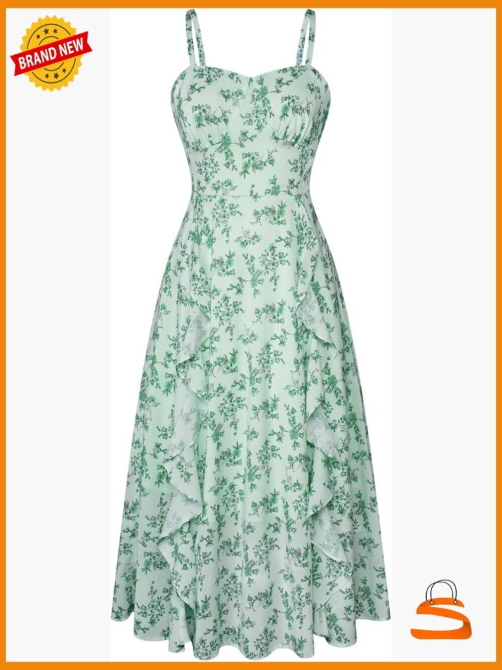 Midi Flowy Spaghetti Ruffle Boho Dress for Wedding Guest